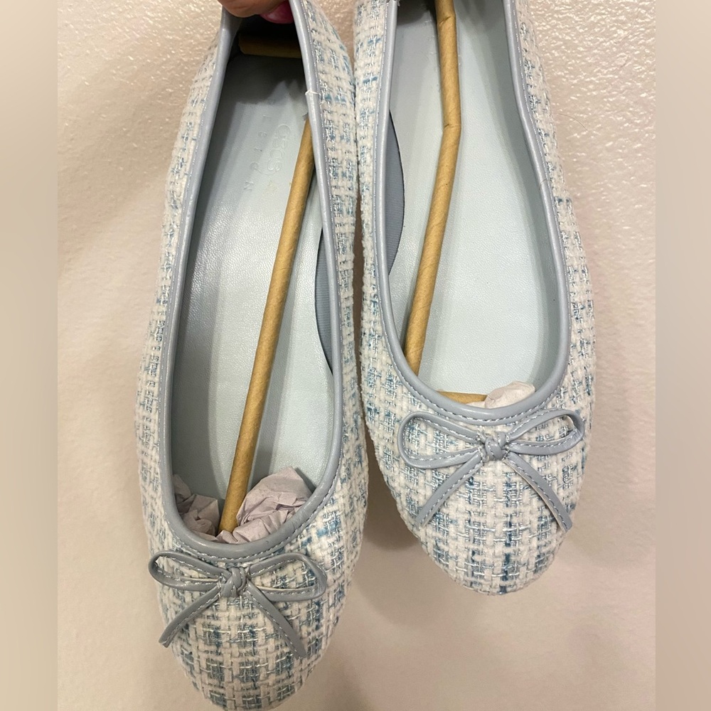 Blue tweed ballet flats
